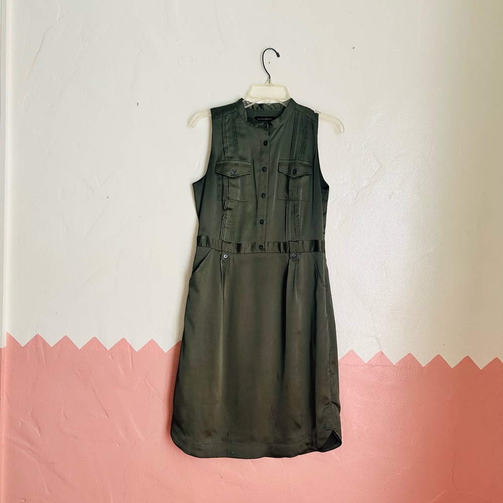 Banana Republic Olive Green Satin Shirt Dress Size 4